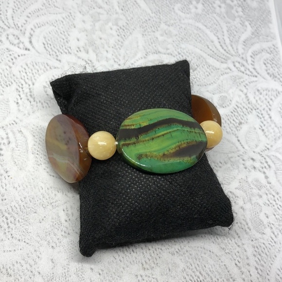 NWT CW natural polished stone stretch bracelet boho style - Picture 3 of 3